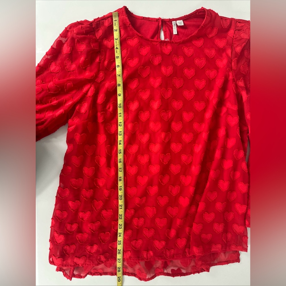 NEW Cato Red Sheer Embroidered Hearts Lace Tunic Top Sz 14/16W St Valentines Day - Picture 11 of 13